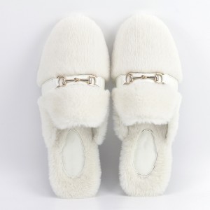 Ladies Fashion Faux Mink Fur Slides Slippers with Buckle