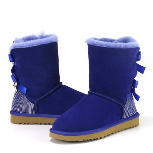 Wholesale Fashion Winter Warm Snow Lined Rhinestone Sheepskin Glitter Boots with Bows