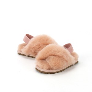 Custom Luxury Fuffly Mommy and Me  Kids Sheepskin Slippers Baby Shoes