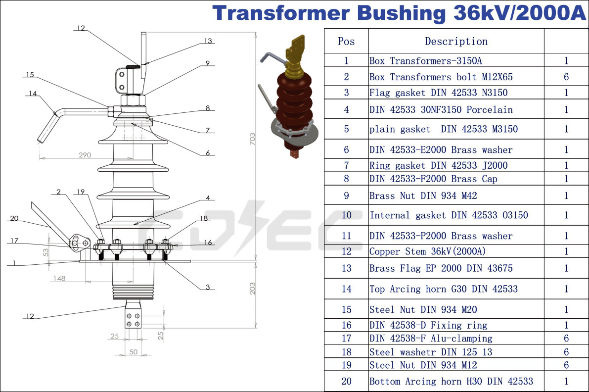 36kv 30NF250 High Voltage Transformer Porcelain Bushing (1)