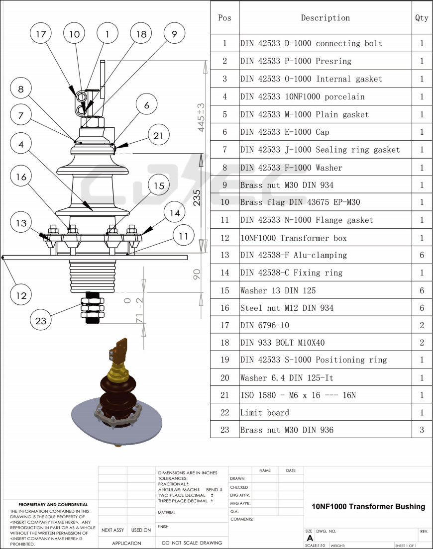 12kv 10NF250 High Voltage Transformer Porcelain Bushing (3)