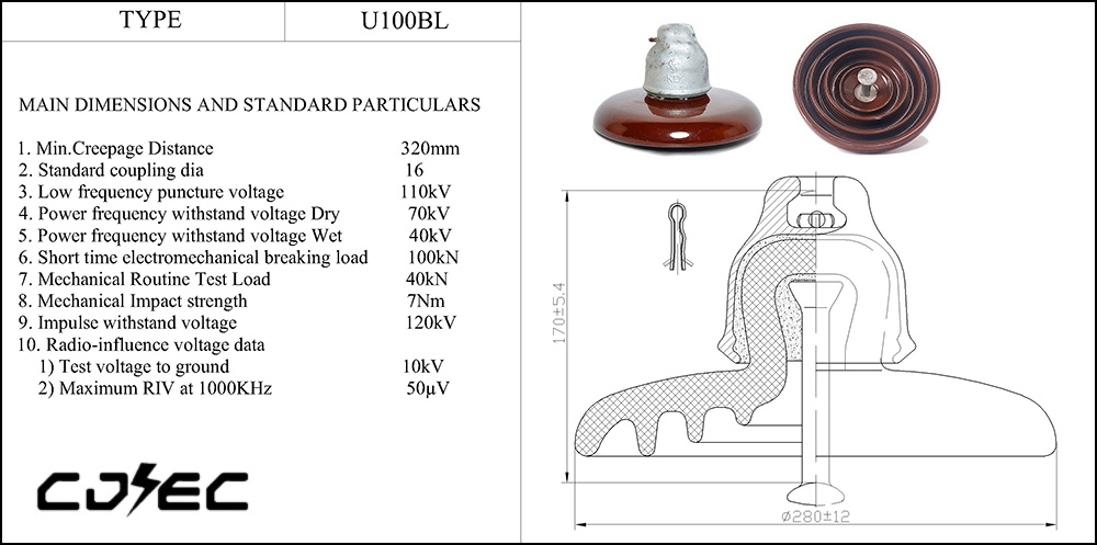 100kn U100BL Disc  Suspension Porcelain Insulator (13)