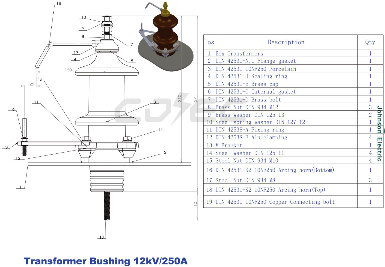 12kv 10NF250 High Voltage Transformer Porcelain Bushing (1)