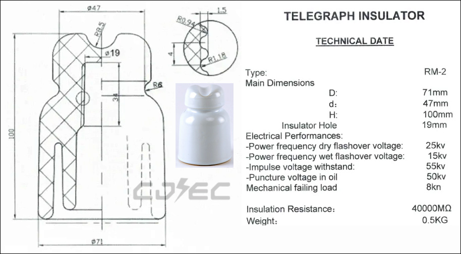 LV Power Line RM-2 Pin Type Telegraph Porcelain Ceramic Insulator (8)