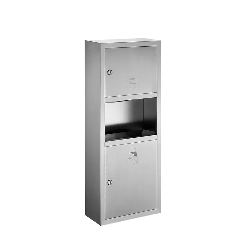 SUS304 stainless steel recessed waste bin and paper towel dispenser with trash bin