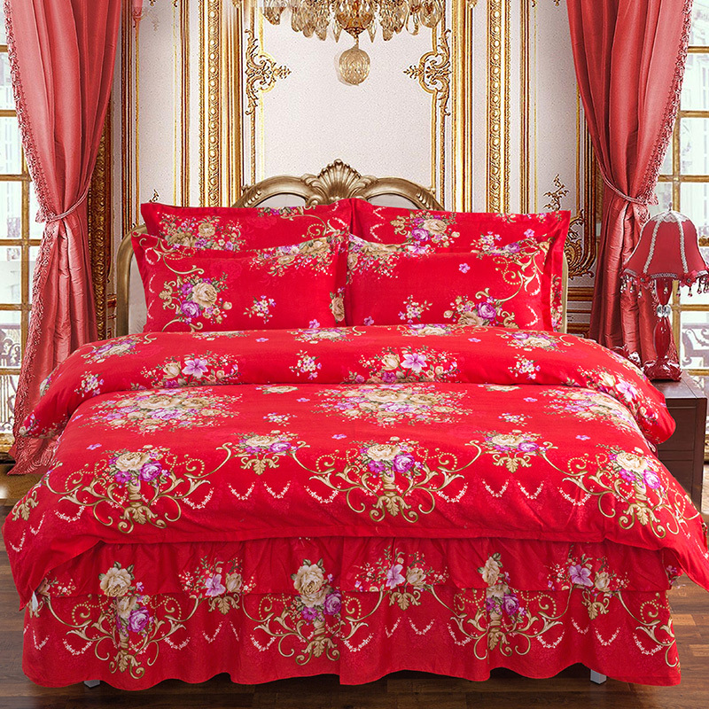 Big red double-layer wedding bed skirt Featured Image