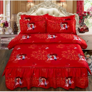 Big red double-layer wedding bed skirt