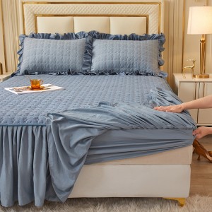 Solid color simple princess style quilted non-slip bed skirt kit