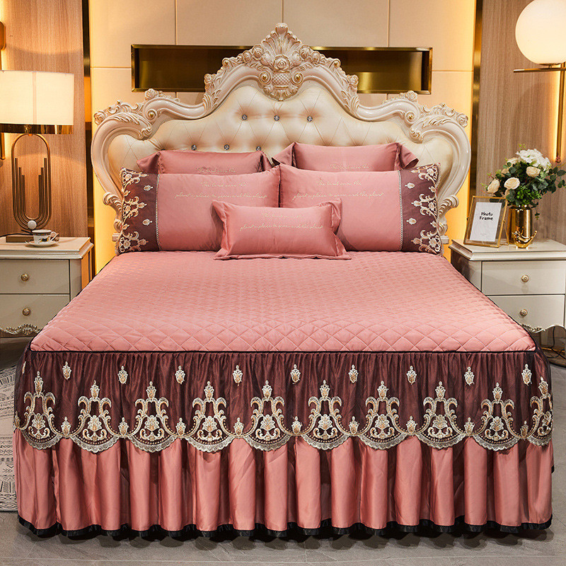 3-piece silk and cotton lace quilted bed skirt Featured Image
