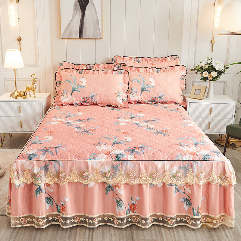 Cotton High Quality Printed Vintage Bed Skirt01