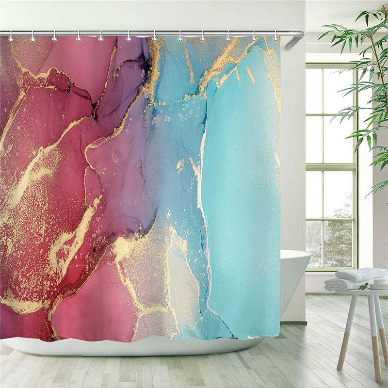 Polyester Marble Tub Shower Curtain01