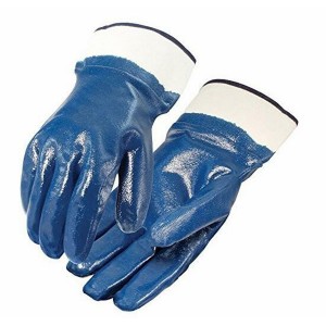 Blue Nitrile Coated Gloves Smooth Finish Safety Cuff