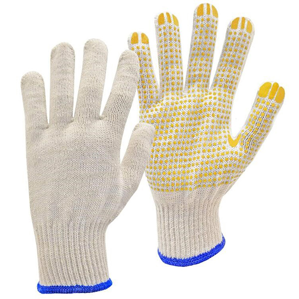 Natural white / blue PVC-Dotted String Knit Gloves Featured Image