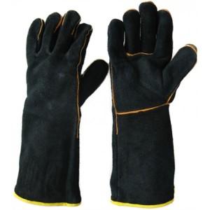 black long leather fire and heat Resistant safety glove