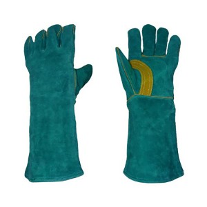 green long leather heat and fire resistant welding glove