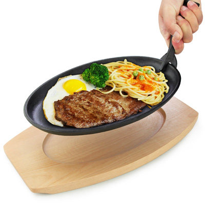 Cast Iron BBQ Grill Pan Steak Fajita Sizzling Platter Plate-911 (2)