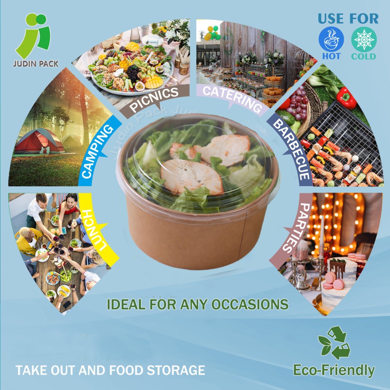 Multi-Size Disposable Salad Bowl with Food Grade White Paper