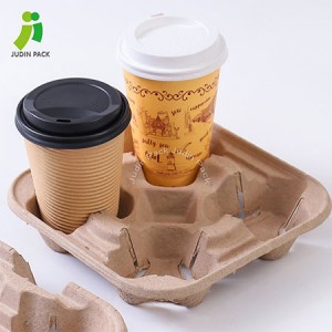 Paper Pulp Carrier Cup Daur Ulang Paper Coffee Inuman Carrier 2 jeung 4 Cup Holder