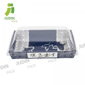 Factory Supply China Disposable Custom Printed Paper Sushi Food Tray with Plastic Lid