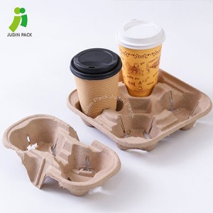 Renewable Design for 100% Biodegradable Eco Friendly Disposable Paper Cup Holder with 2/4 Compartment