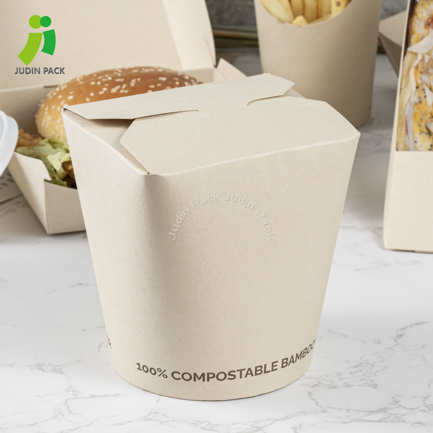 100% biodegradable and compostable bamboo paper noodle box custom design