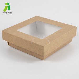 Eldobható, elvihető papírból készült ételtálca doboz ablakfedéllel