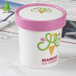 Biologicky rozložitelný papírový kbelík na zmrzlinu s víkem