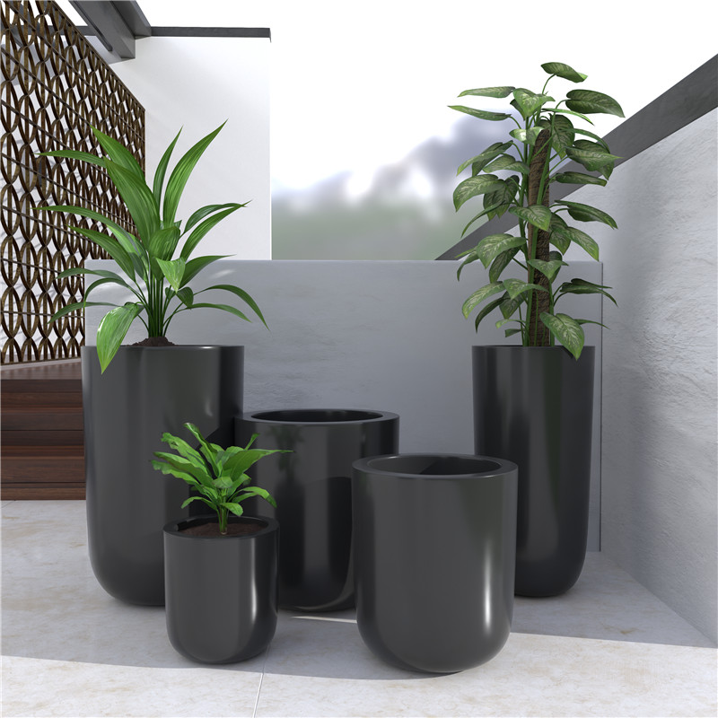 Lowest Price for Concrete Side Tables - Barrel-shaped black flower pot – JCRAFT detail pictures