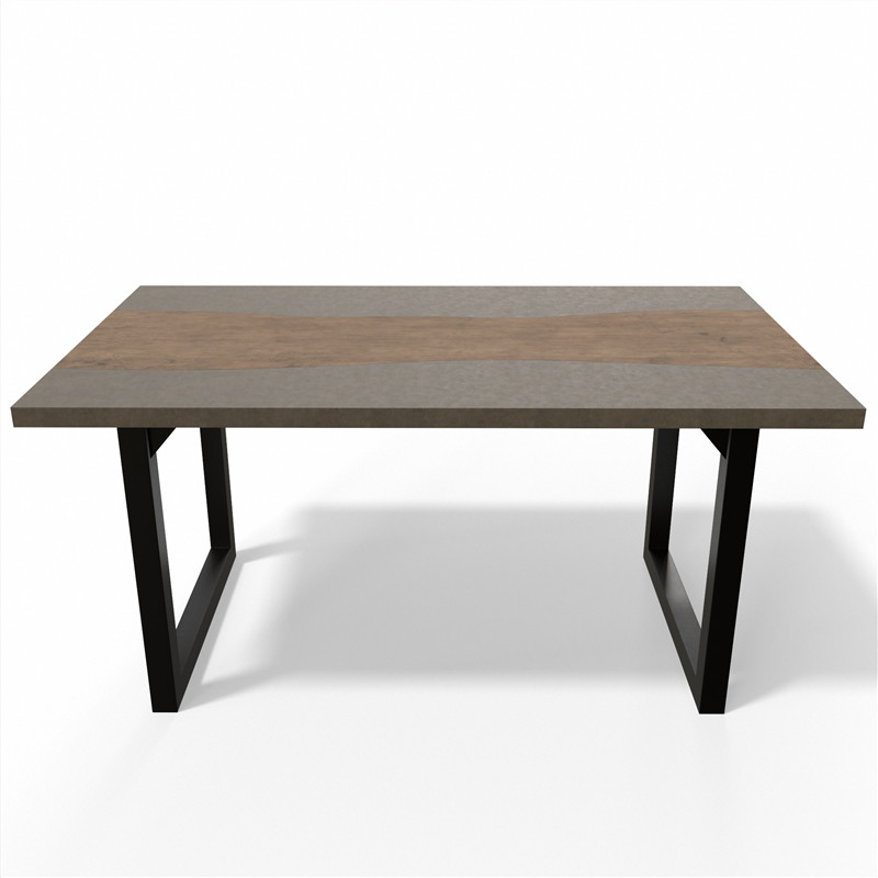 Handcrafted from concrete, wood and steel in natural grey concrete, it contrasts with the central wood inlay and the natural wood edges in hickory. The top is framed in welded steel, sandb (1)