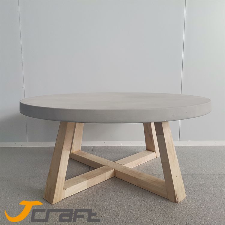Wooden base Round concrete tabletop coffee table