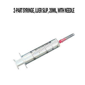Disposable 2-part syringe, luer slip 20ml with needle