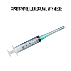 Disposable 3-part syringe, luer lock, 5ml, with needle