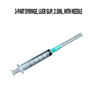 Disposable 3-part syringe, luer slip, 2.5ml, with needle