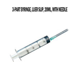 Disposable 3-part syringe luer slip 20ml with needle