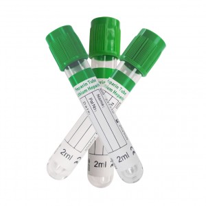 სამედიცინო სისხლის შეგროვების მილები მწვანე თავსახურით ლითიუმის ჰეპარინის ტუბით