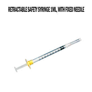 Retractable safety syringe 1ml with fixed needle