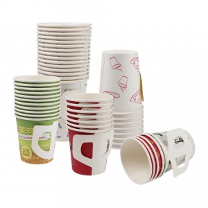 Customized Disposable Paper Cup with Handle For Coffee Drink