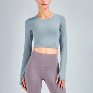 Jesenska i zimska gola odjeća za jogu Okrugli izrez Uska sportska majica dugih rukava Ženska