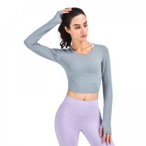 Autumn and Winter Nude Yoga Clothes Round Neck Slim Sports Shirt Long Sleeve Women