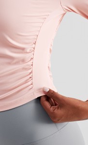 lulu plisado fitness roupa de ioga nude de manga longa para mulleres de fábrica de ioga ceñido de alta elasticidade