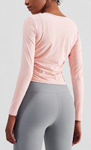 lulu pleated fitness Nude yoga clothes women's long-sleeved high-elastic tight-fitting yoga top factory
