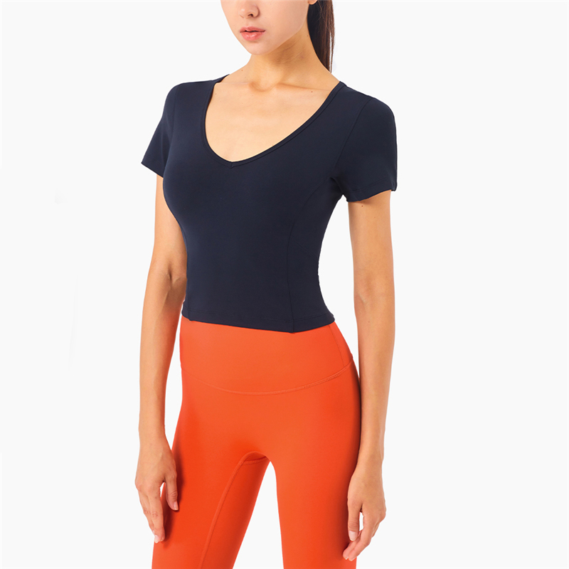 100% Original Factory Crop Top Yoga - Nude Yoga Clothes Sexy V-neck Slim Slimming Sports Top Short-sleeved T-shirt – JWCOR