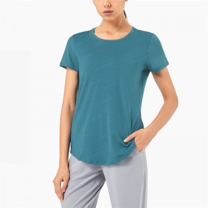 Ropa de yoga estampada Camiseta de manga corta con top deportivo informal de alta elasticidad y cobertura holgada