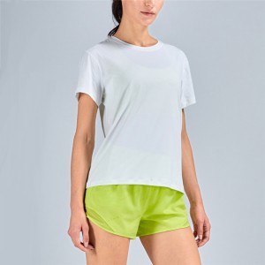 New Light Nude Feeling Kincên Yogayê T-shirtê bi milên kurt ên Mesh Splicing Sports Casual Top