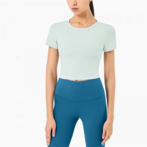 Camiseta feminina esportiva de manga curta para ioga e emagrecimento