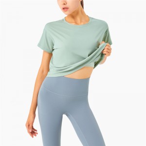 Легка оголена жіноча верхня вільна повсякденна модна футболка з короткими рукавами для йоги