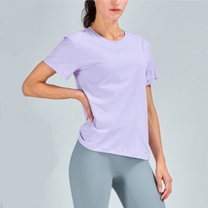 Nye lette nakenfølelse Yogaklær Kortermet mesh-skjøting Uformelt sportsoverdel Kortermet T-skjorte