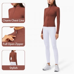 High-Neck Workout Kleeder Damen Long-sleeved Zipper enk passend Sportsjacket Yoga Wear