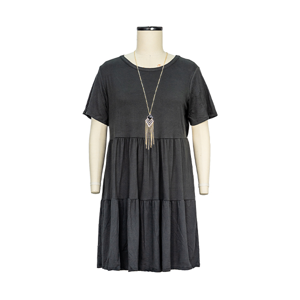 CREW NECK SHORT SLEEVES LADIES DRESS WITH NECKLACE YUMMY FABRIC