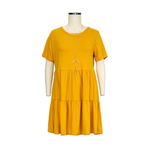 China Wholesale Abstract Maxi Dress Factories –  CREW NECK SHORT SLEEVES LADIES DRESS WITH NECKLACE YUMMY FABRIC – Textile Group